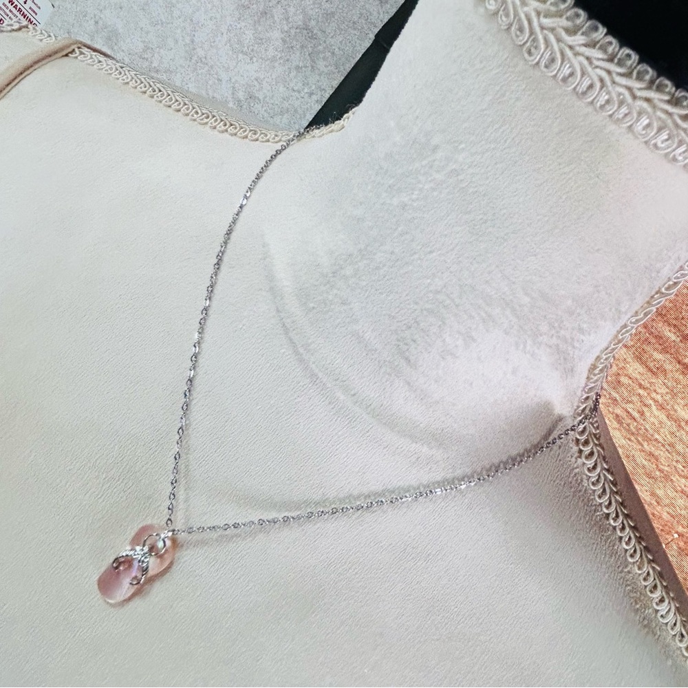 Handcrafted salvaged vintage mother of pearl sandal pendant on chain necklace
